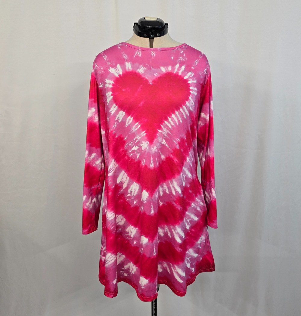 Spadehill Tie Dye Heart Dress Women's XL Red Pink White Long Sleeve Ruffles EUC